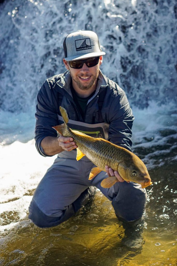 Carp On Fly With Waterfall 768x1149 — Carp Nugget hand-tied fly
